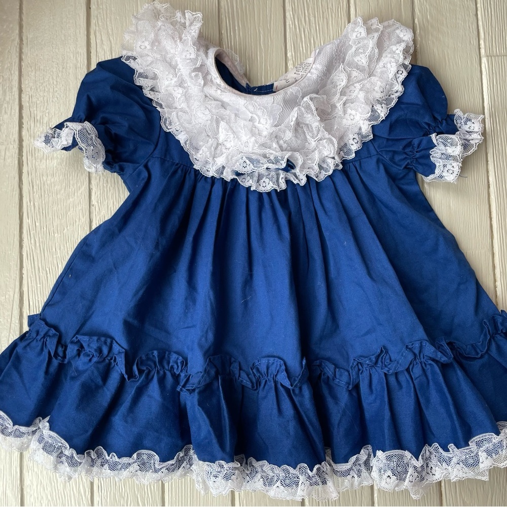 Jenny Lynn Girls Baby Toddler Blue Dress 12 Months Pageant Ruffle Vintage